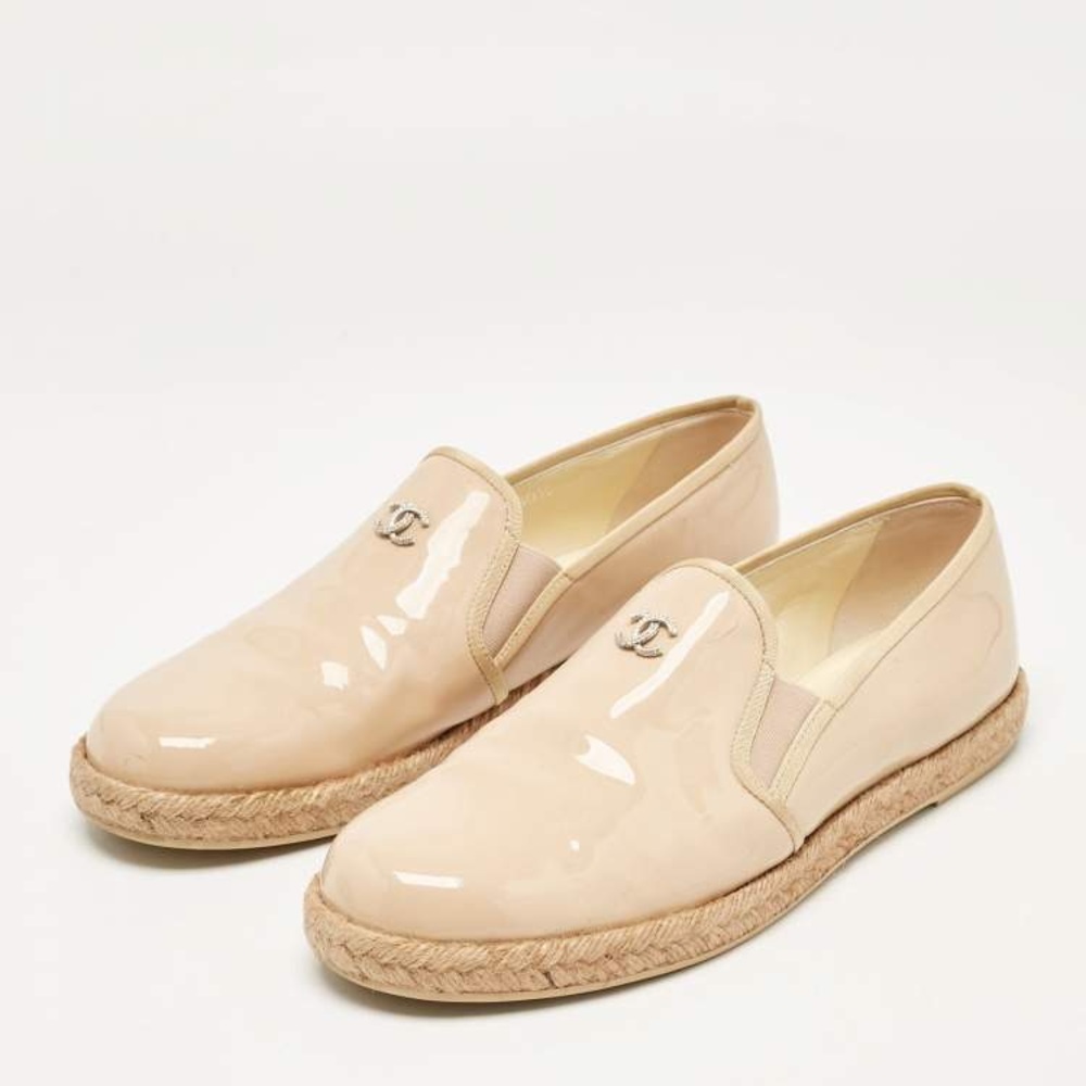 CHANEL Nude Patent Espadrilles